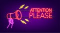 Banner with Attention please. Red Attention please sign neon icon. Exclamation danger sign. Alert icon. Vector stock Royalty Free Stock Photo