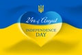 Banner august 24, independence day of ukraine, vector template ukrainian flag with heart shape. Background with flying flag