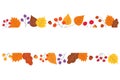 Banner with autumn hand drawn tree leaves, berries. Template with simple botanical shapes. Acorns, currants, mountain ash,