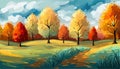 banner Autumn Landscape Forest Blue Cloud Sky on the background of hills and mountains yellow trees Royalty Free Stock Photo