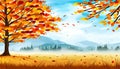 banner Autumn Landscape Forest Blue Cloud Sky on the background of hills and mountains yellow trees Royalty Free Stock Photo