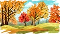 banner Autumn Landscape Forest Blue Cloud Sky on the background of hills and mountains yellow trees Royalty Free Stock Photo
