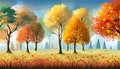 banner Autumn Landscape Forest Blue Cloud Sky on the background of hills and mountains yellow trees Royalty Free Stock Photo