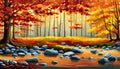 banner Autumn Landscape Forest Blue Cloud Sky on the background of hills and mountains yellow trees Royalty Free Stock Photo