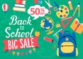 Banner Back To School big sale, 50 percent off.