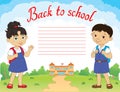 Banner back to school boy girl pupil lettering logo vector