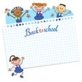 Banner back to school boy girl pupil lettering logo vector