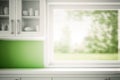Banner background with a blurred white, green, and green color from a kitchen window Royalty Free Stock Photo