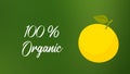 Banner, background or design with the text 100% Organic and a drawing of a lemon. Concept of vegan and vegetarian. Suitable for