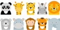 Jungle animals icons, vector animals, safari animals, animal faces Royalty Free Stock Photo