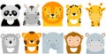 Jungle animals icons, vector animals, safari animals, animal faces Royalty Free Stock Photo