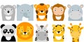 Jungle animals icons, vector animals, safari animals, animal faces Royalty Free Stock Photo