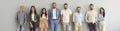 Banner background with group portrait of happy business people standing in studio Royalty Free Stock Photo