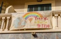 Banner in a balcony during the quarantine in coronavirus crisis