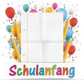 Banner Balloons Letters Folded Lined Paper Schulanfang Royalty Free Stock Photo