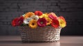 Banner with a basket of gerberas. Generative AI Royalty Free Stock Photo