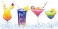 Banner beach cocktail with fruits, berries, ice. Summer tropical pink orange green drink. Party time. Hand-drawn Royalty Free Stock Photo