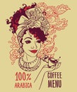 Banner with beautiful african american woman and coffee cups