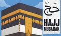 Scenic View of Kaaba with Ihram Cloth during Hajj Pilgrimage, Vector Illustration Royalty Free Stock Photo