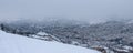 Banner. Beautiful view of Sarajevo in winter. Sarajevo under the snow. View of snowy Sarajevo from the mountain Trebevic Royalty Free Stock Photo