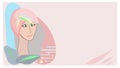 Banner of beauty salon, hairdresser with free text space. A beautiful girl with pink hair and multi-colored strands. . Vector