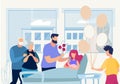 Banner Family Festively Visit Birth in Hospital. Royalty Free Stock Photo