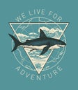 Banner with big hand-drawn shark and sea waves Royalty Free Stock Photo
