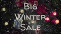 Banner Big Winter Sale, white letters, red candles, gifts