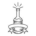 banner with black line work tattoo style beer bottle Royalty Free Stock Photo