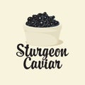 Banner with black sturgeon caviar in a bowl