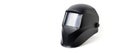 Banner, black welders mask on white background. Royalty Free Stock Photo