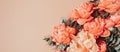 Banner of bouquet of coral peonies. Artisan florist, floral shop, flowers delivery concept