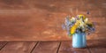 Banner with a bouquet of flowers, dandelions, forget-me-nots and dandelions