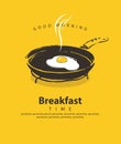 Banner for breakfast with fried egg on frying pan Royalty Free Stock Photo