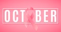 Banner for Breast Cancer. Awareness month. Pink ribbon. Text in frame. Web banner for your design. Fighting cancer. Vector illustr