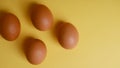 Banner brown eggs on a yellow background with a shadow, modern Easter concept, hidden trend of the year, website banner