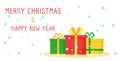 Banner with bunch gifts and text Merry Christmas