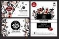 Banner, business and discount card for master class makeup artist crop top, lips. Makeup patches vector illustration.