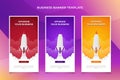 Banner business upgrade, spaceship in space with 3 color