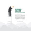 Banner Businessman binoculars on the ladder with cloud in the sk Royalty Free Stock Photo