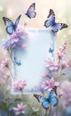 Banner with butterflies and flowers with empty copy space, spring nature background, greeting card, Royalty Free Stock Photo