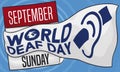 Calendar Wrapped with Commemorative Ribbon for World Deaf Day Celebration, Vector Illustration