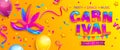 Banner for carnival party: mask,confetti,balloons.