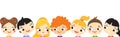 Banner with cartoon children faces. Colorful Kids portraits. happy boys and girls. Template for flyer with copy text space