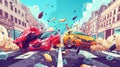 Banner with cartoon illustration of car accident on city street. Modern landing page with cartoon illustration of broken Royalty Free Stock Photo