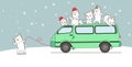 Banner cat character is dragging van with friends Royalty Free Stock Photo