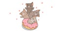 Banner cat characters with pink doughnut