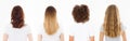 Banner Caucasian and afro woman hair type set back view isolated on white background. African curly hairstyle, ombre and wavy Royalty Free Stock Photo