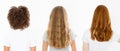 Banner Caucasian and afro woman hair type set back view isolated on white background. African curly hairstyle, ombre and wavy Royalty Free Stock Photo