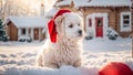 celebrate cute dog wearing santa hat